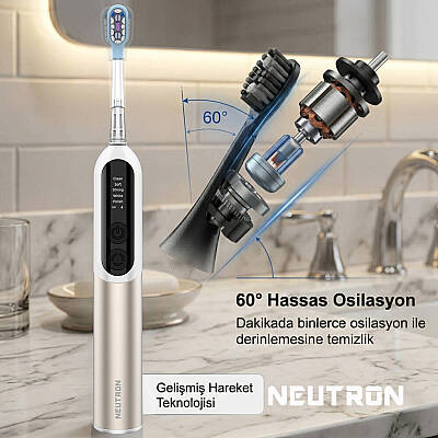 Neutron NTL-TB-12PG Dijital Ekranlı, Şarjlı Sonik Diş Fırçası Gold, 60°C hareketli Başlık - 4