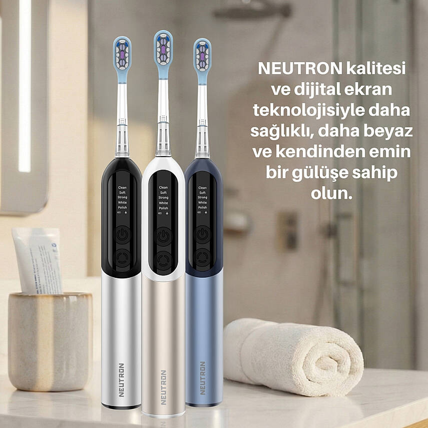 Neutron NTL-TB-12PG Dijital Ekranlı, Şarjlı Sonik Diş Fırçası Gold, 60°C hareketli Başlık - 5