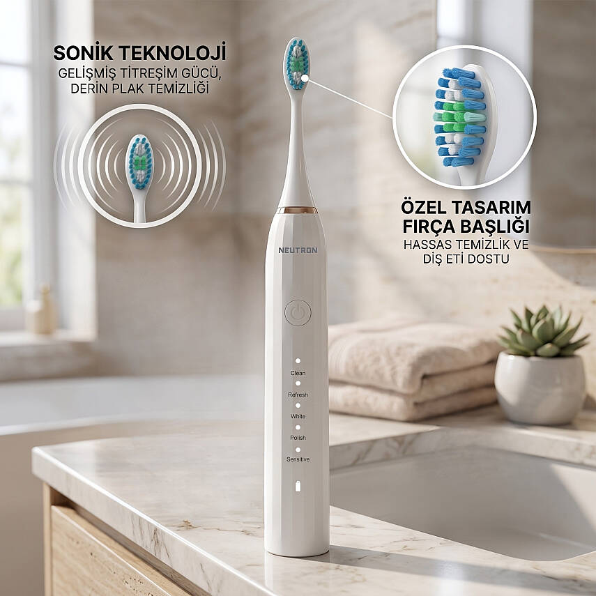 Neutron NTL-TB-01EW Şarjlı Sonik Diş Fırçası Beyaz, 60°C hareketli Başlık - 2
