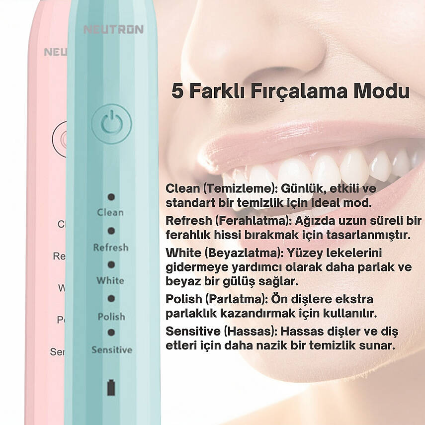 Neutron NTL-TB-01EG Şarjlı Sonik Diş Fırçası Yeşil, 60°C hareketli Başlık - 5