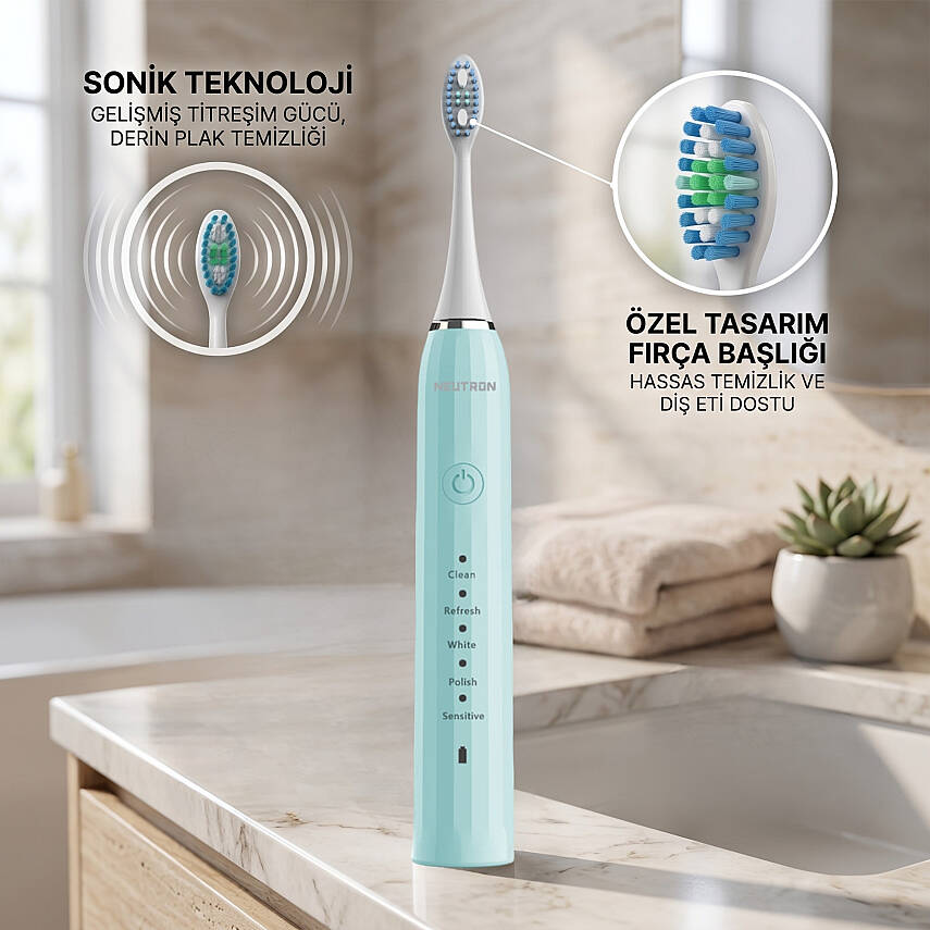 Neutron NTL-TB-01EG Şarjlı Sonik Diş Fırçası Yeşil, 60°C hareketli Başlık - 2
